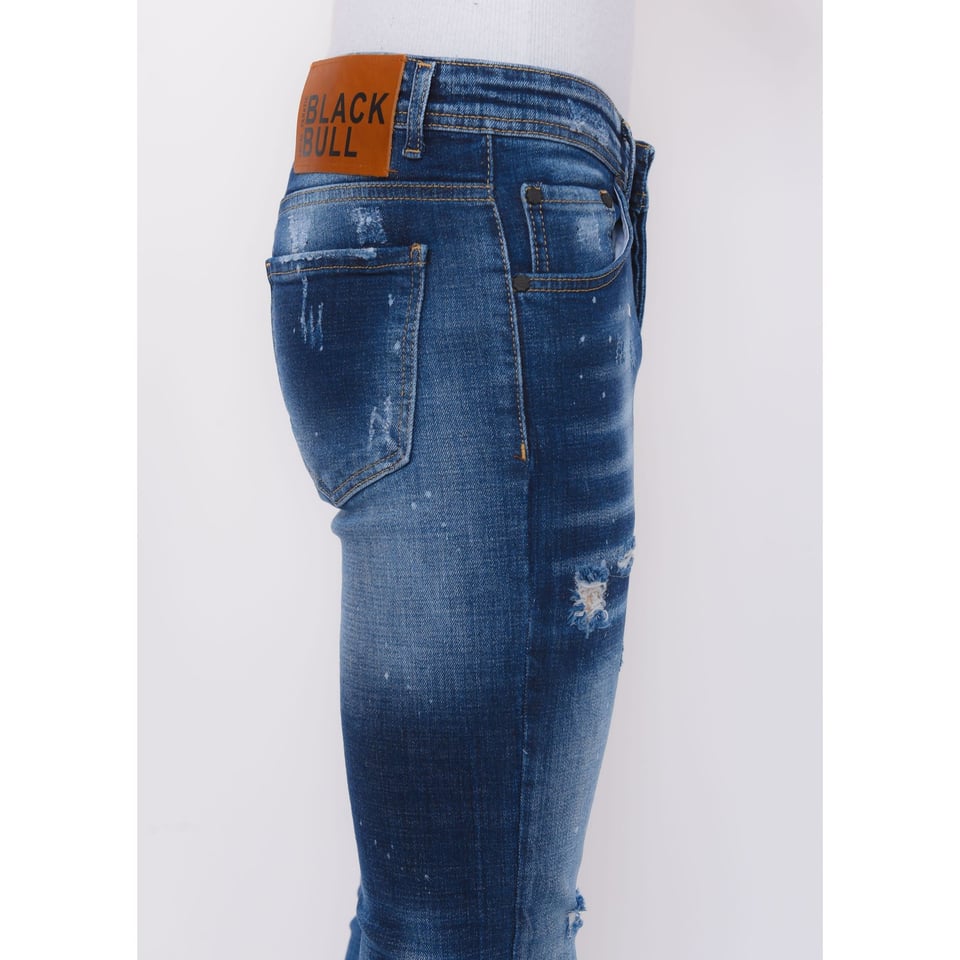 Paint Splatter Ripped Jeans Heren - Slim Fit -1075- Blauw