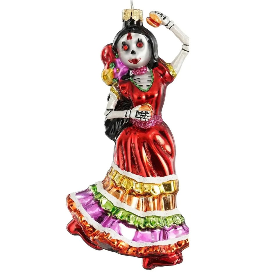 Kerstbal Dia De Los Muertos Danseres Glas 7x13cm