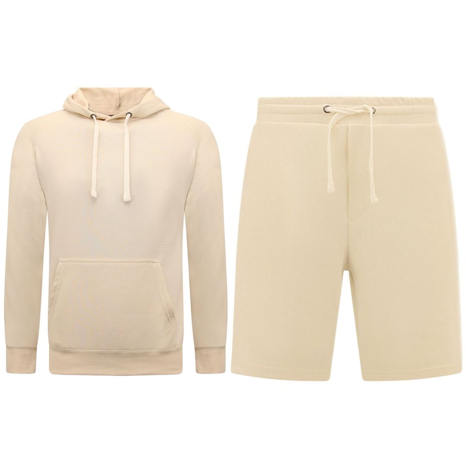 Hoodie Heren - Sweat Shorts Heren - SET - Beige