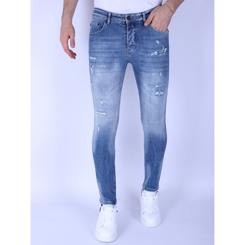 Stonewashed Slim Fit Heren Jeans Met Stretch -1098 - Blauw