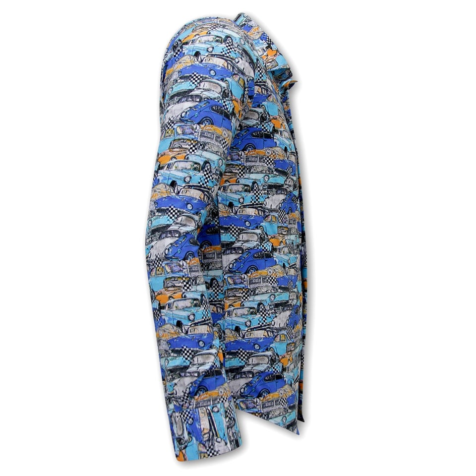 Heren Overhemd Met Auto Print - 3112 - Blauw