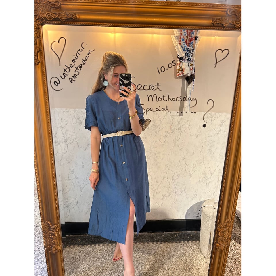Basic shortsleeve cotton dress - Petrol blue