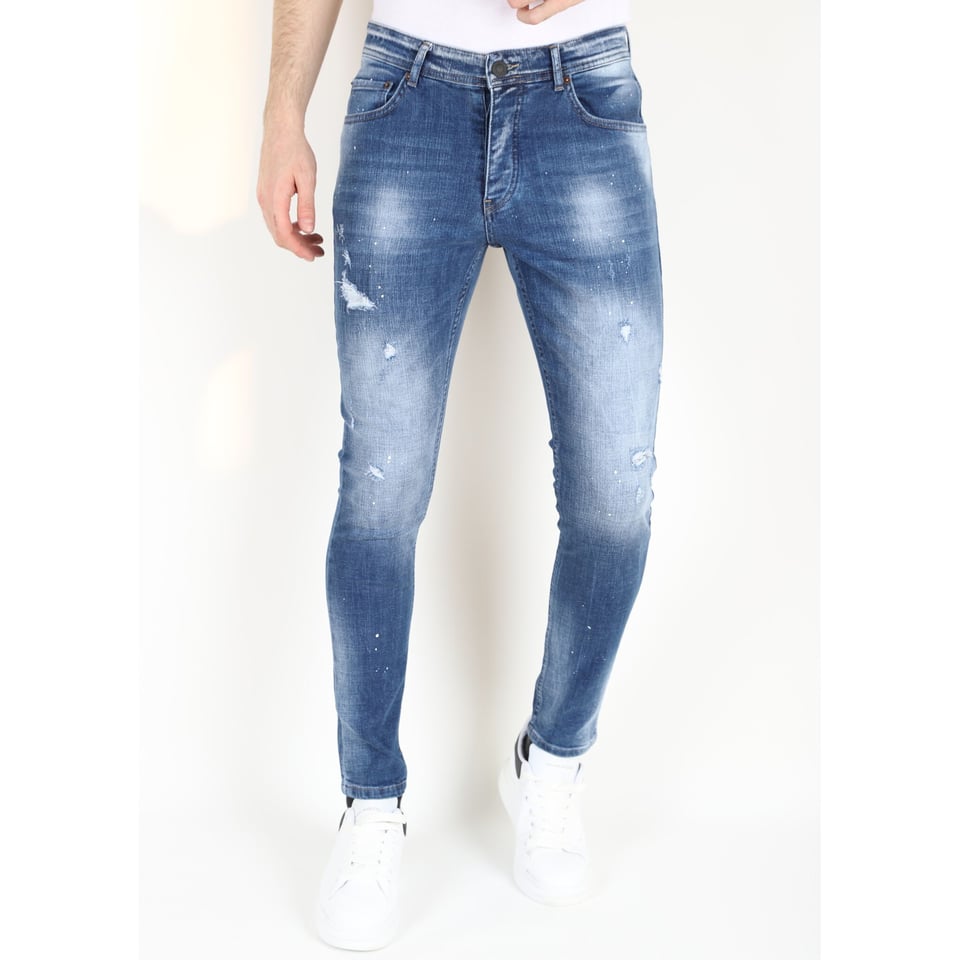 Slim Fit Spijkerbroek Heren Met Verfspatten -MM108 - Blauw