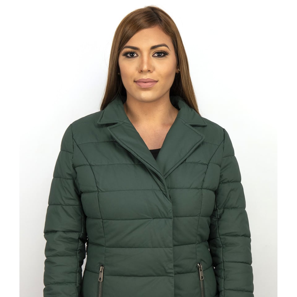 Lange Dames Winterjas Parka Met Zwarte Faux Bontkraag Groen