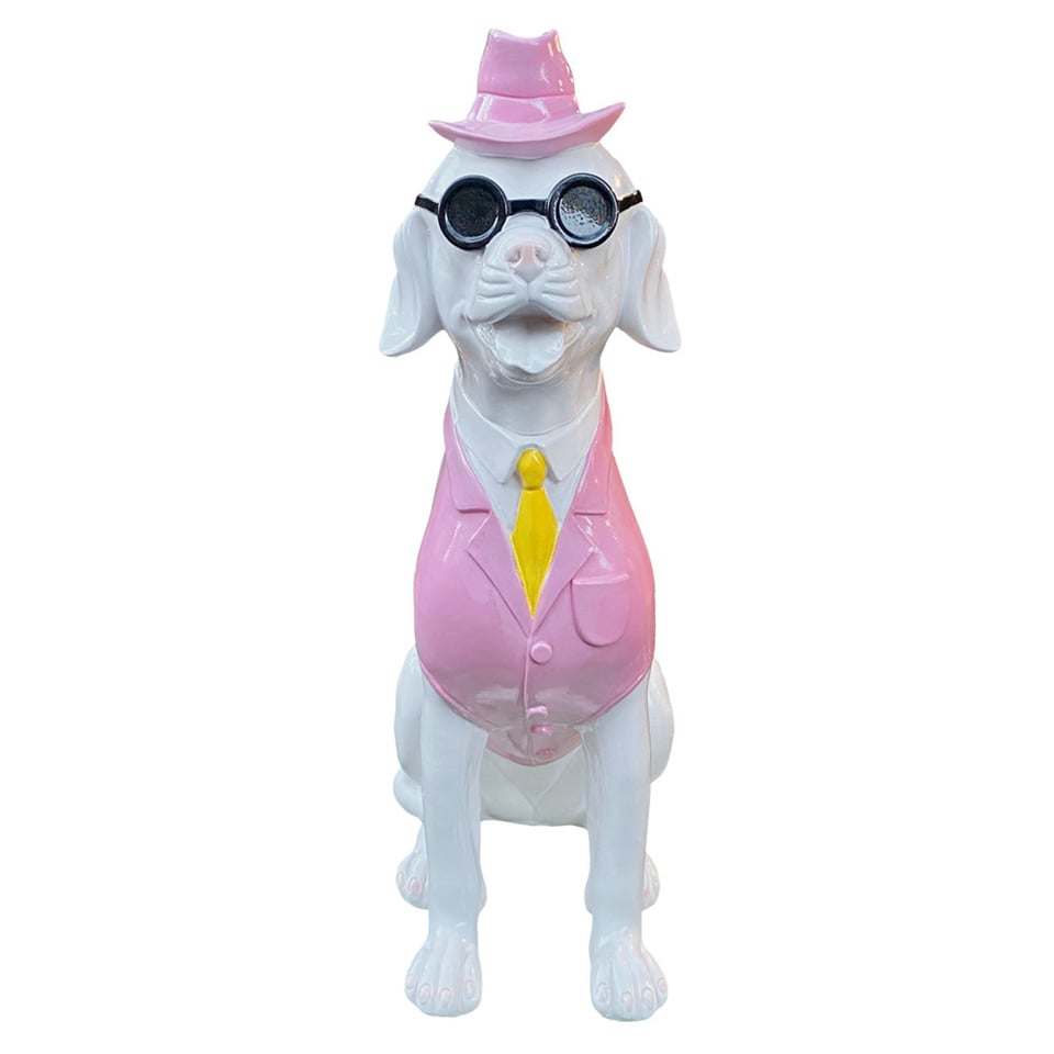 Beeld Mr Dog Roze Wit Large 60cm