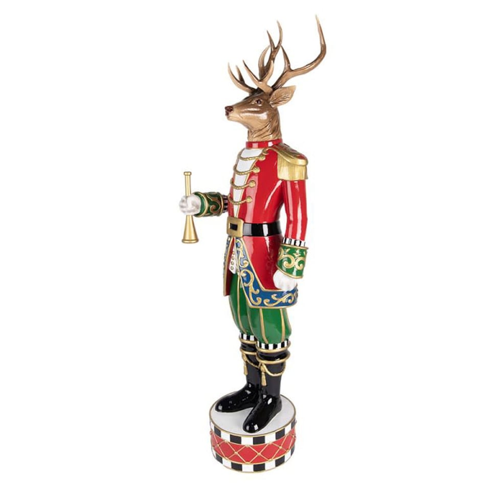 Standbeeld Kerst Hert Met Fluit Multicolor Goud 25x82cm