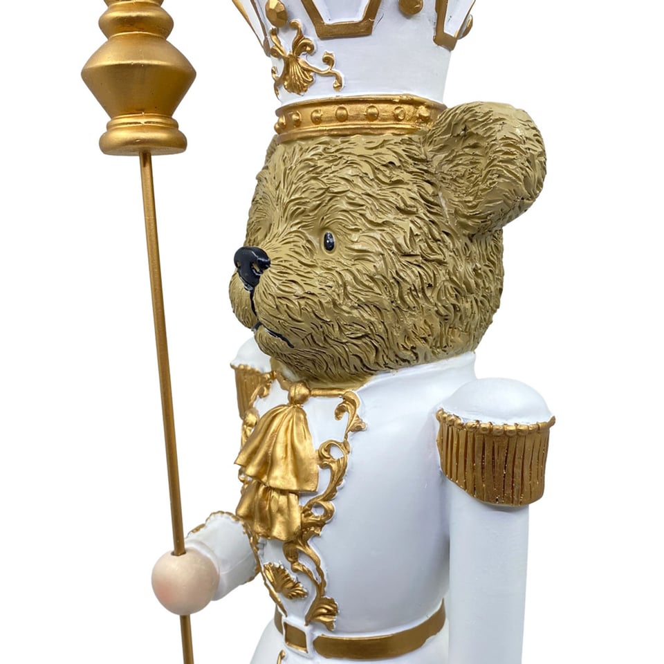 Beeld Notenkraker Beer Wit-Goud 14x47cm