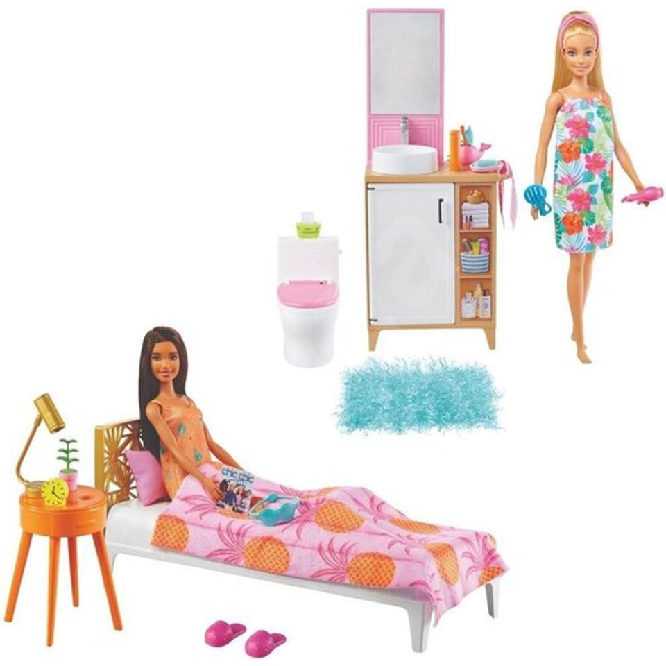 Barbie Slaapkamer en Douche Speelset en Pop Assorti