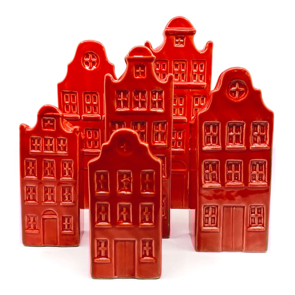 Vaasjes Grachtenhuis Rood Set/2 in 3 Maten