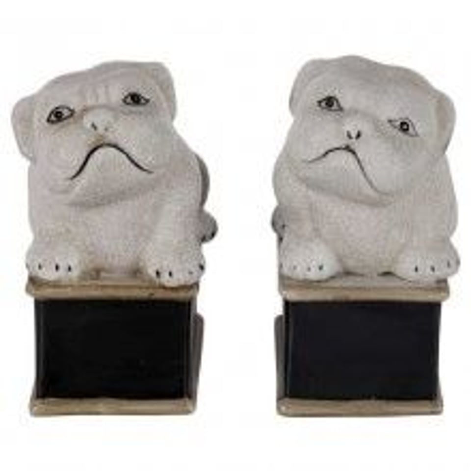 Bulldogs Boekensteun Porselein 14cm (Set/2) - Merk: CH/C/CF142A/C13C/S2 - Kleur: WHITE - BLACK - GOLD - Maat: G&C