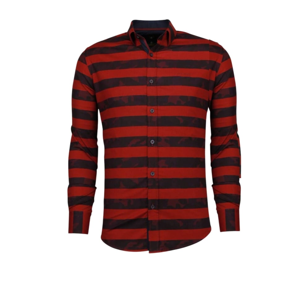Italiaanse Overhemden - Slim Fit Overhemd - Blouse Big Stripe Camouflage Pattern - Rood