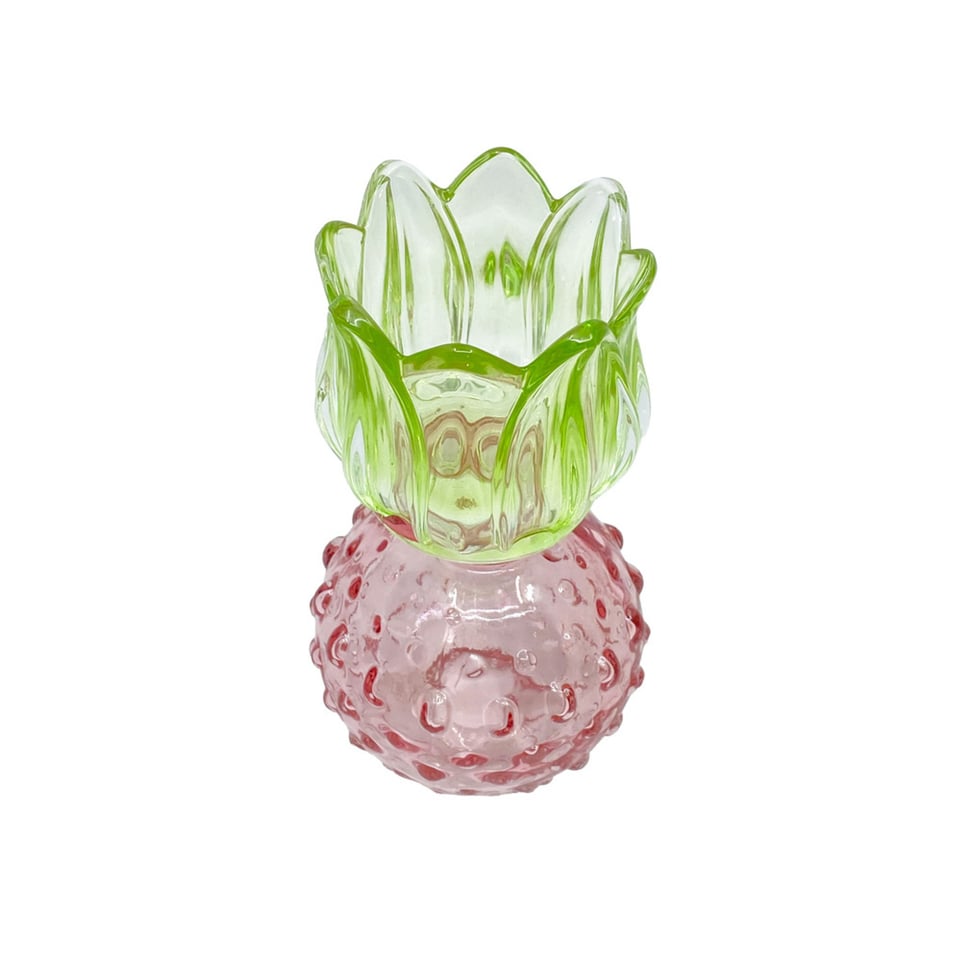 Waxinehouder Tulp Bol Groen-Roze Glas 8x15cm
