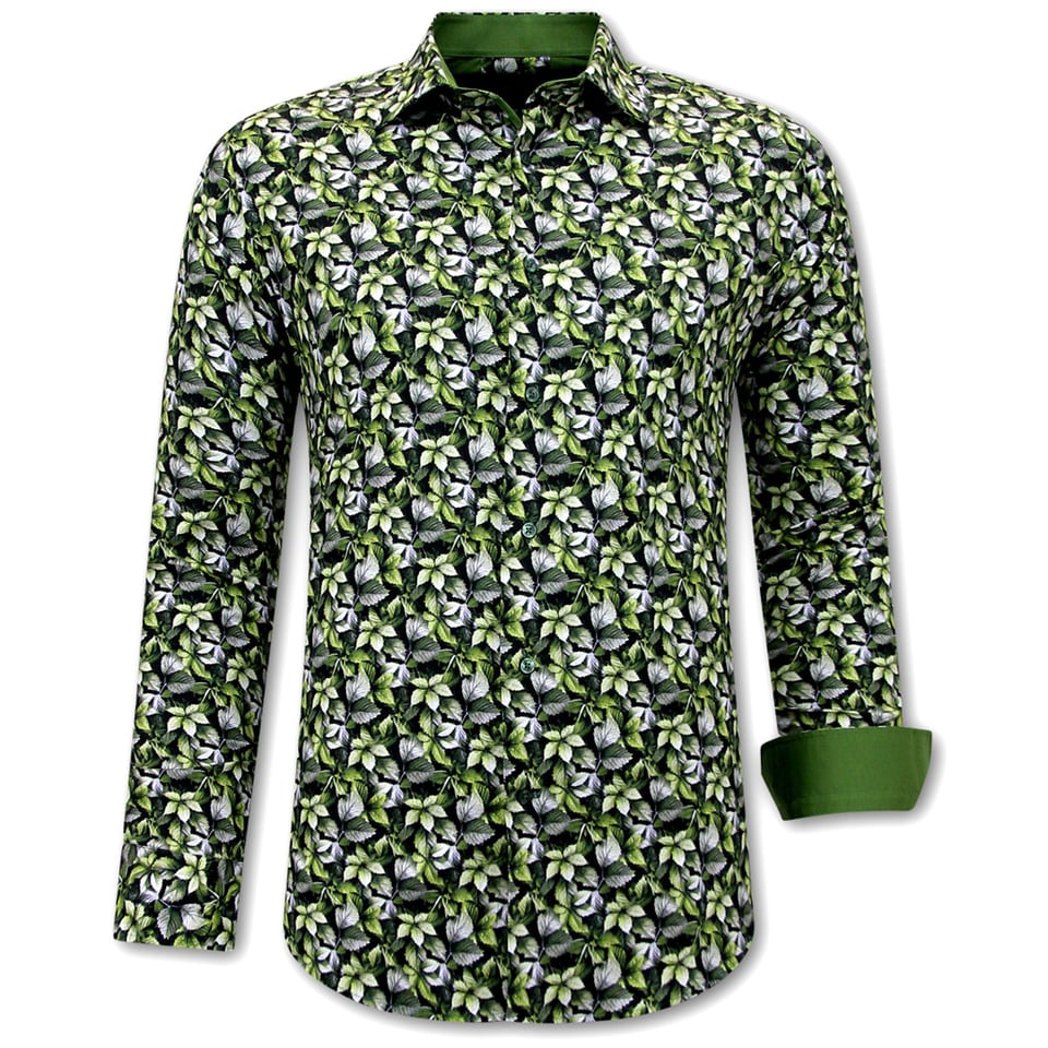 Heren Overhemd Bladeren Print - 3115 - Groen