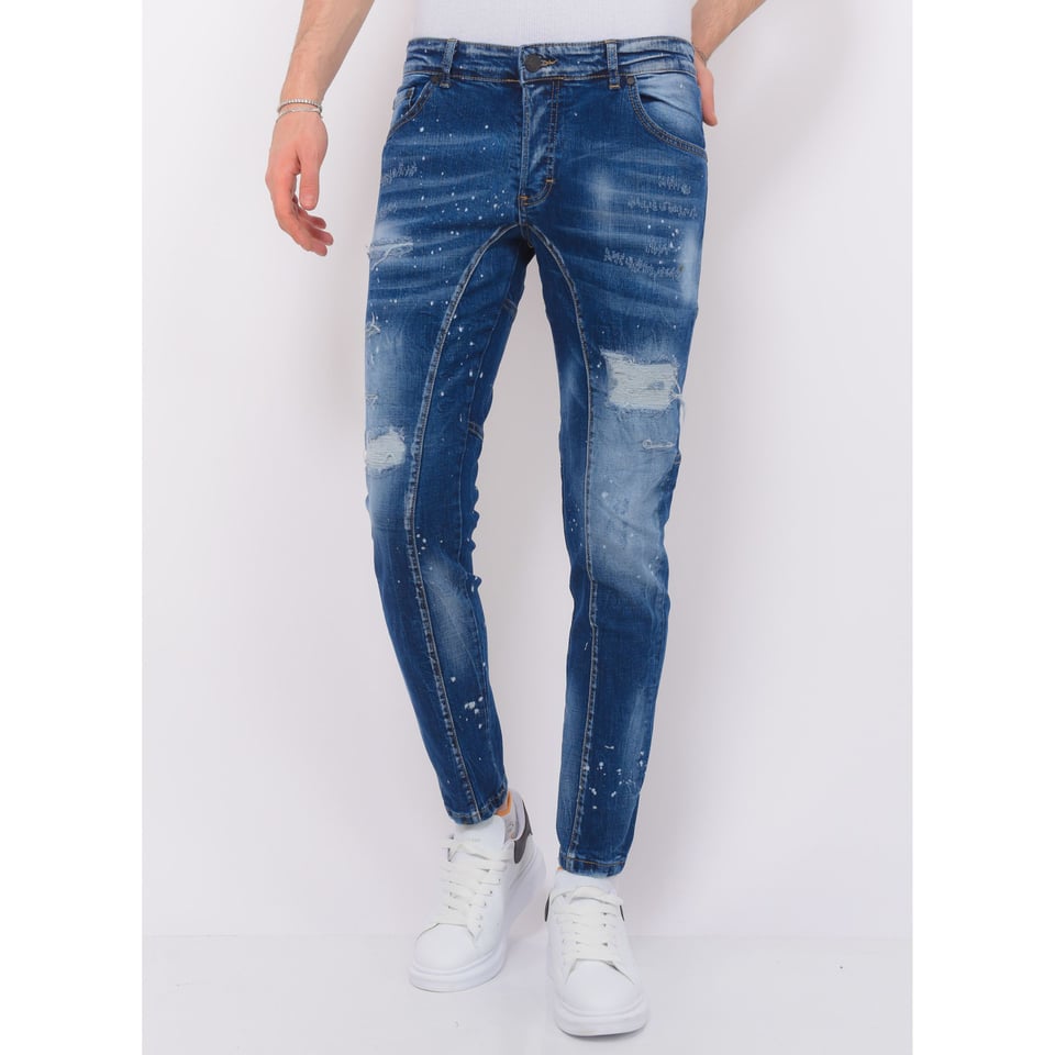 Destroyed Jeans Heren Stonewashed - Slim Fit -1083- Blauw