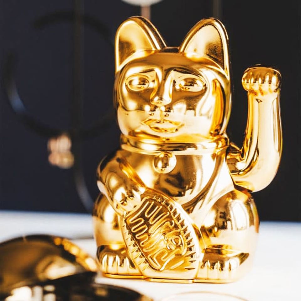 Lucky Cat Egypt Shiny Gold Metallic 10x15cm in Cadeau Doos