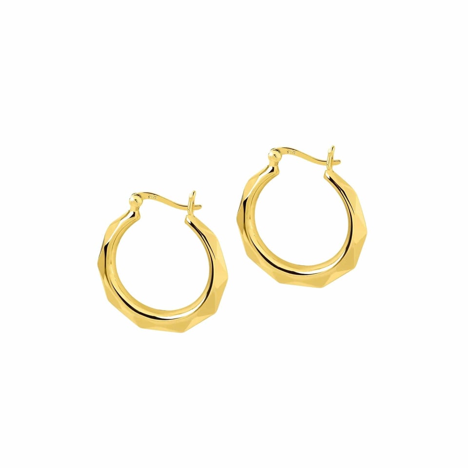 Gold Plated Edged Hoop Earrings