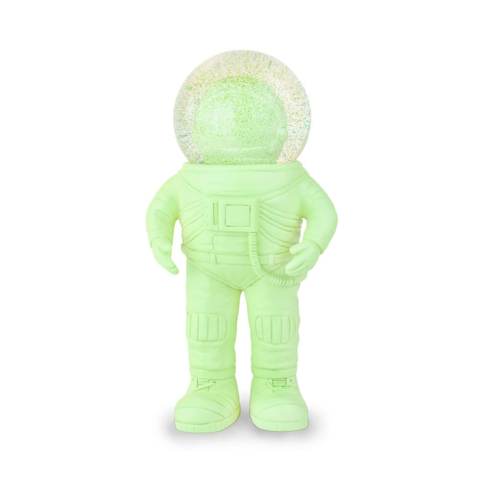 Beeldje Astronaut Met Sneeuwbol Groen 9x18cm