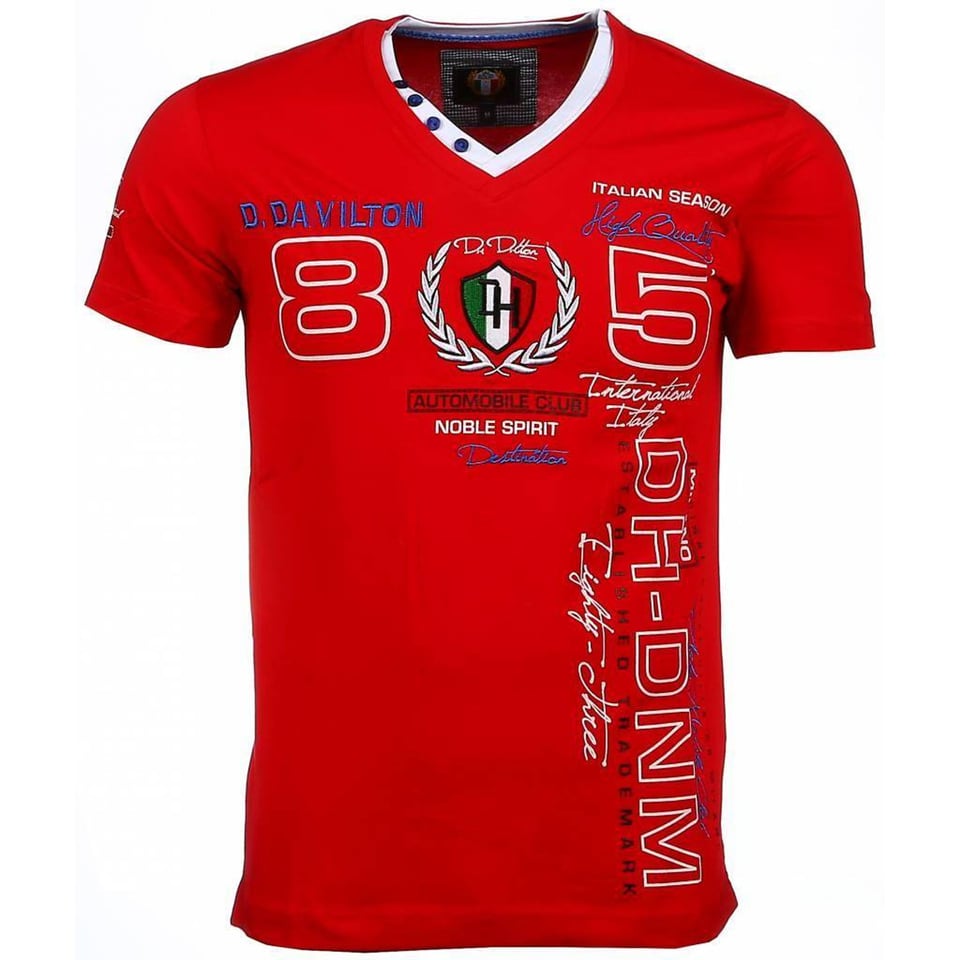 Italiaanse T-Shirt - Korte Mouwen Heren - Borduur Automobile Club - Rood