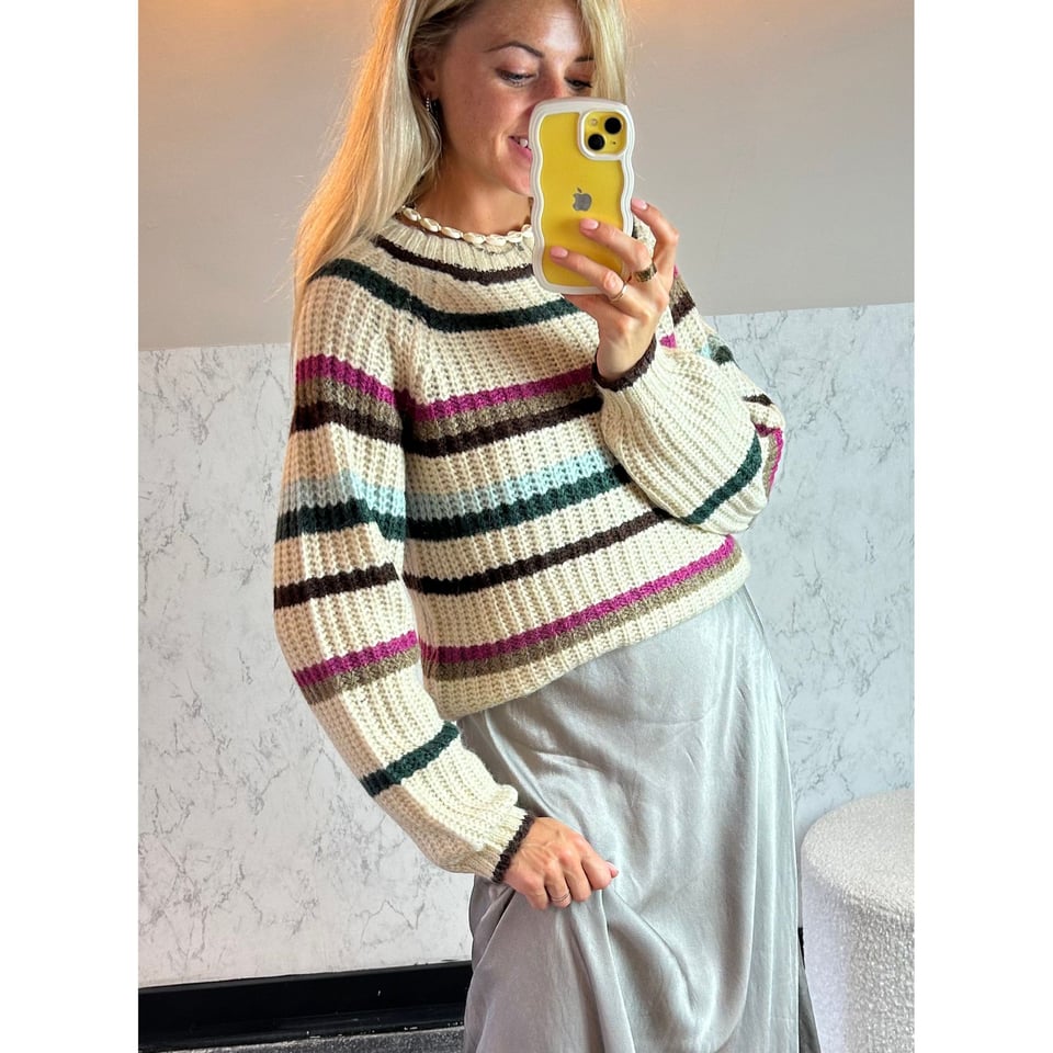 Cream mixed Stripes Pullover