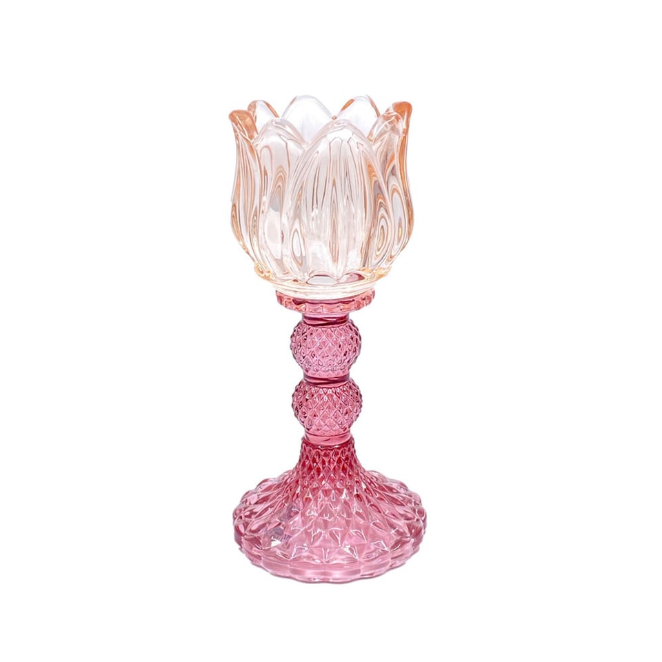 Waxinehouder Tulp Zalm Mix Glas 8x18cm in 6 Kleuren