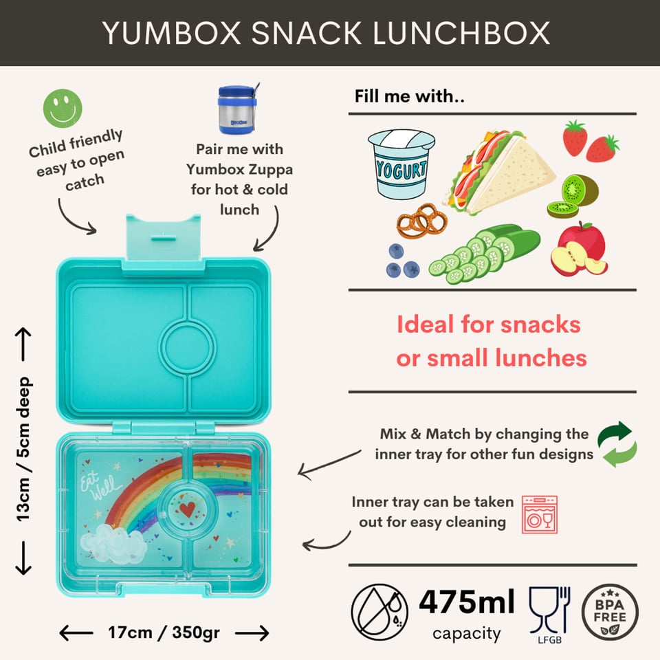 Yumbox Snack 3 Vakken Misty Aqua / Rainbow - Misty Aqua / Aqua Blauw