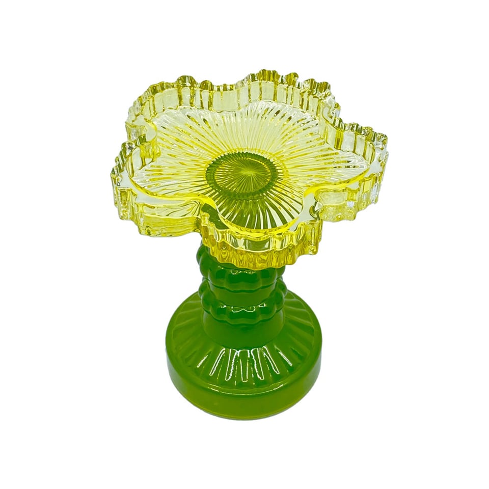 Kandelaar Flower Geel Groen 12x14cm Voor Blokkaars