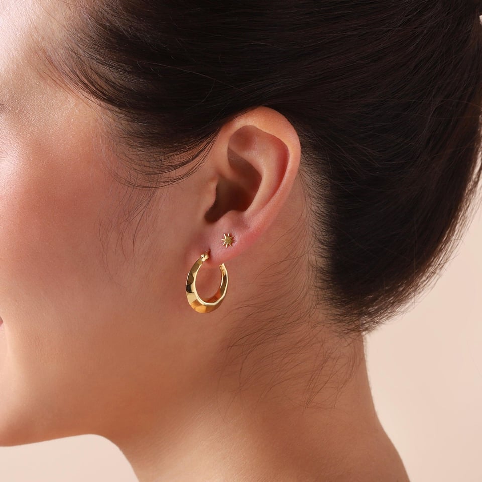 Gold Plated Hammered Hoop Earrings