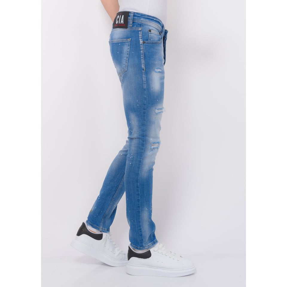 Blue Ripped SkaterJeans Heren - Slim Fit -1078- Blauw