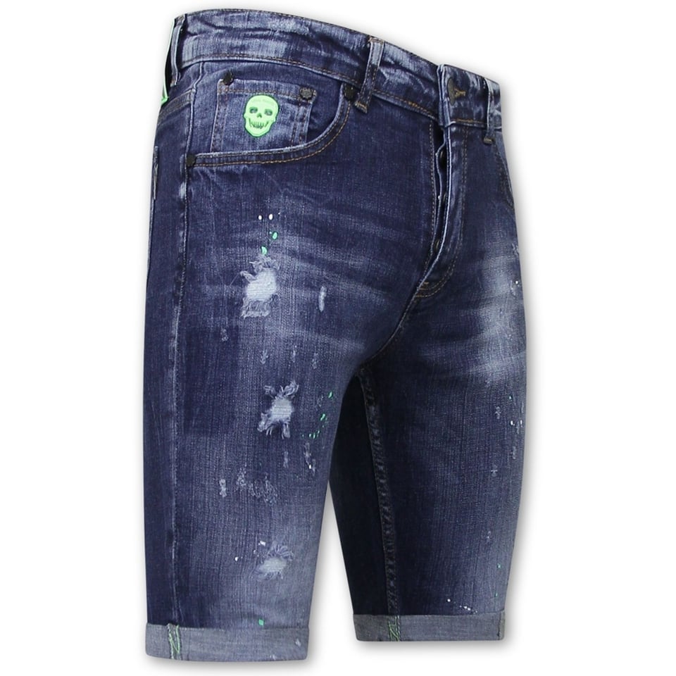 Exclusieve Korte Heren Broek Met Verfspatten - 1017 - Blauw