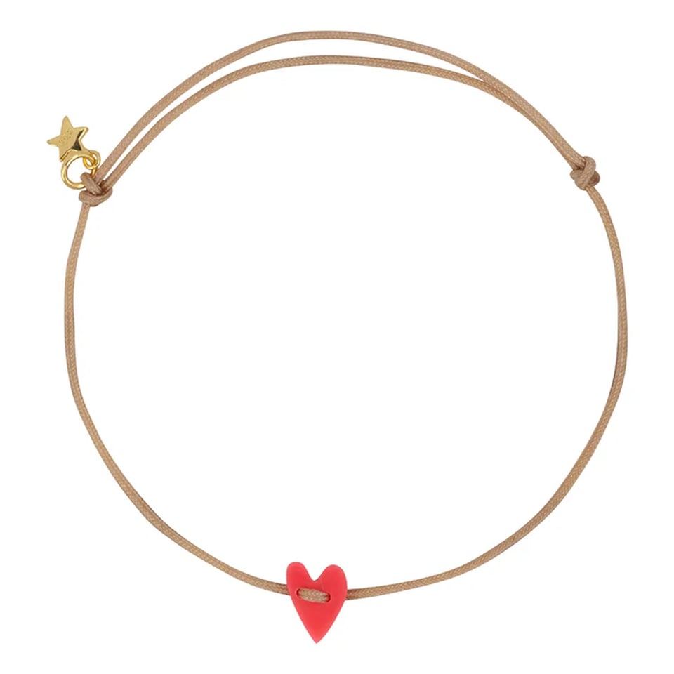 Bibi Camille Heart Rope Bracelet Gold Plated Neon Coral