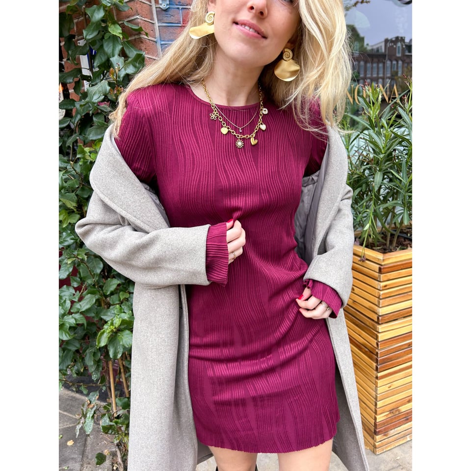 Audry burgundy - ribbel dress