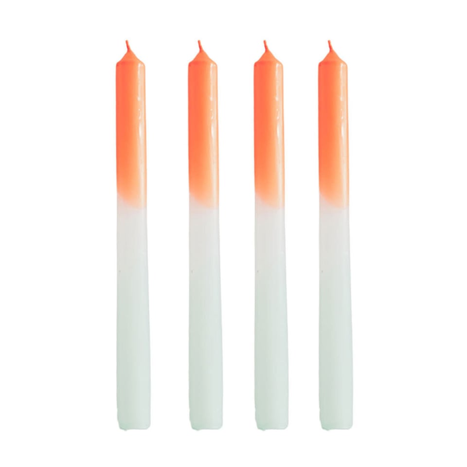 Diner Kaarsen Dipdye Oranje-Wit-Mint 2.1x25cm Set 4