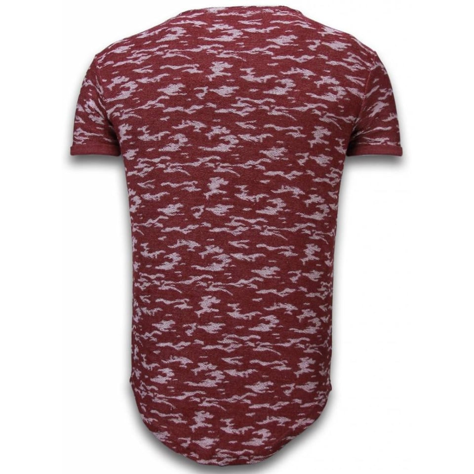 Fashionable Camouflage T-Shirt - Long Fit Shirt Army Pattern - Bordeaux