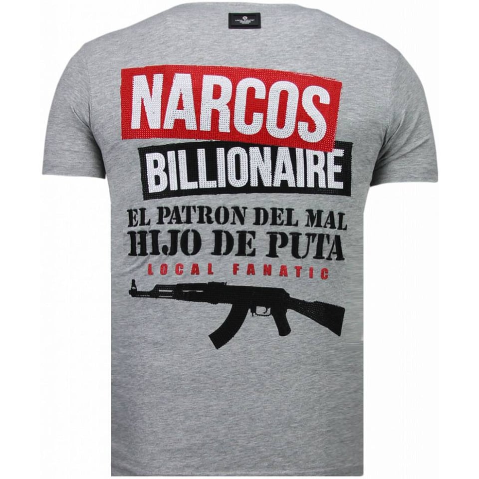 El Patron Narcos Billionaire - Rhinestone T-Shirt - Grijs