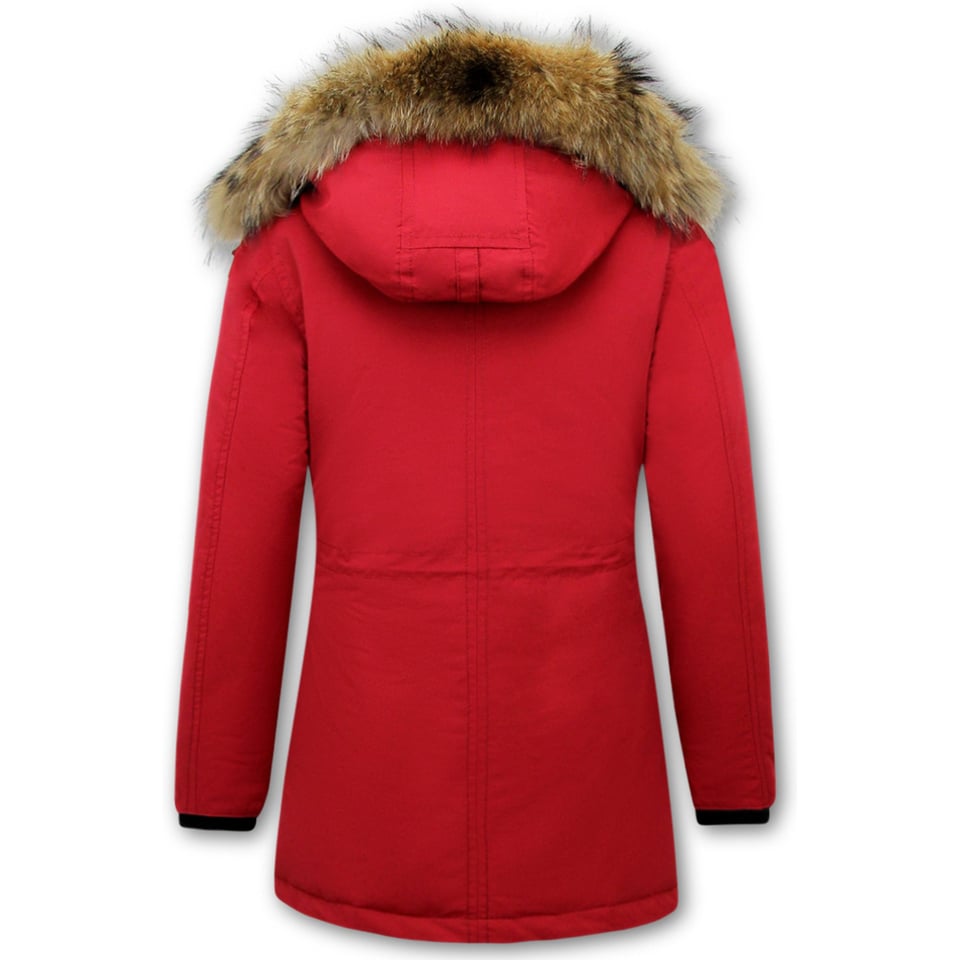 Rode Winterjas Met Bontkraag Dames