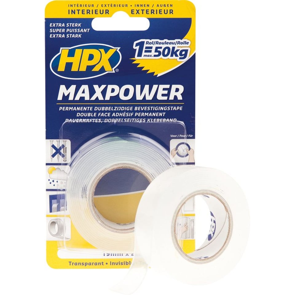 Max Power Transparent Bevestigingstape - 19mm X 2m