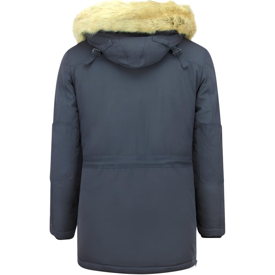 Lange Heren Parka Jas - Met Faux Bontkraag - Blauw