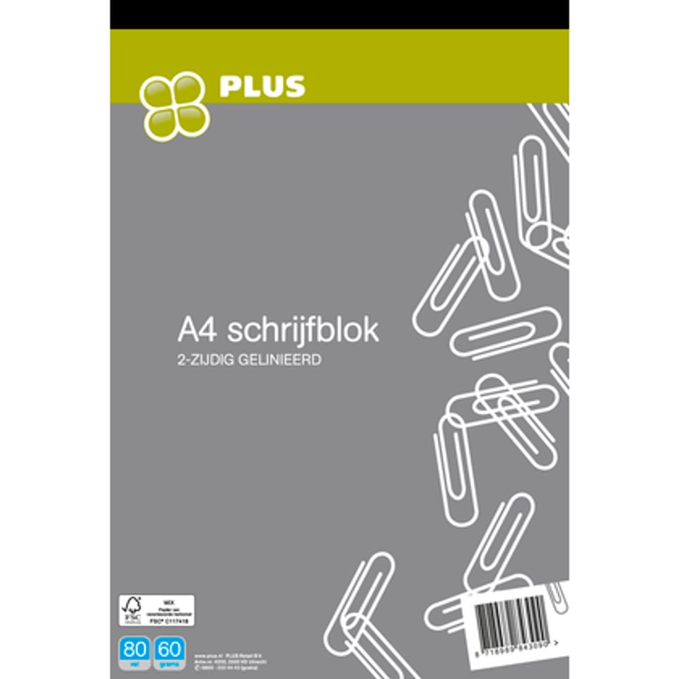 PLUS Schrijfblok A4 80 Vel FSC