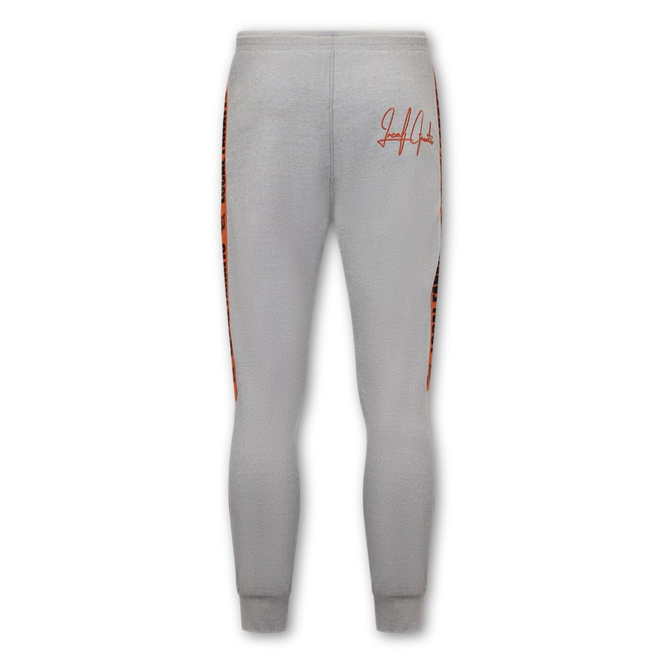 Heren Joggingspak - Half Zipper, Double Ribbon - Grijs / Oranje