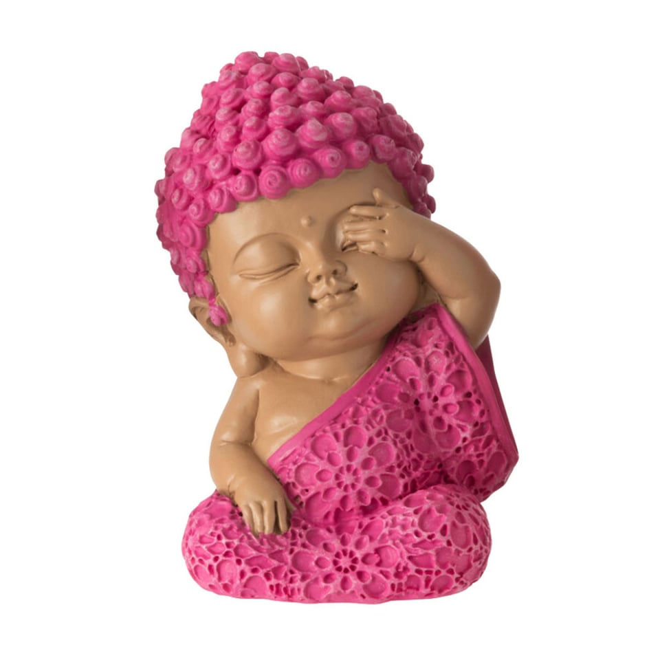 Beeldjes 'Horen Zien Zwijgen' Boeddha Roze 9cm Set/3