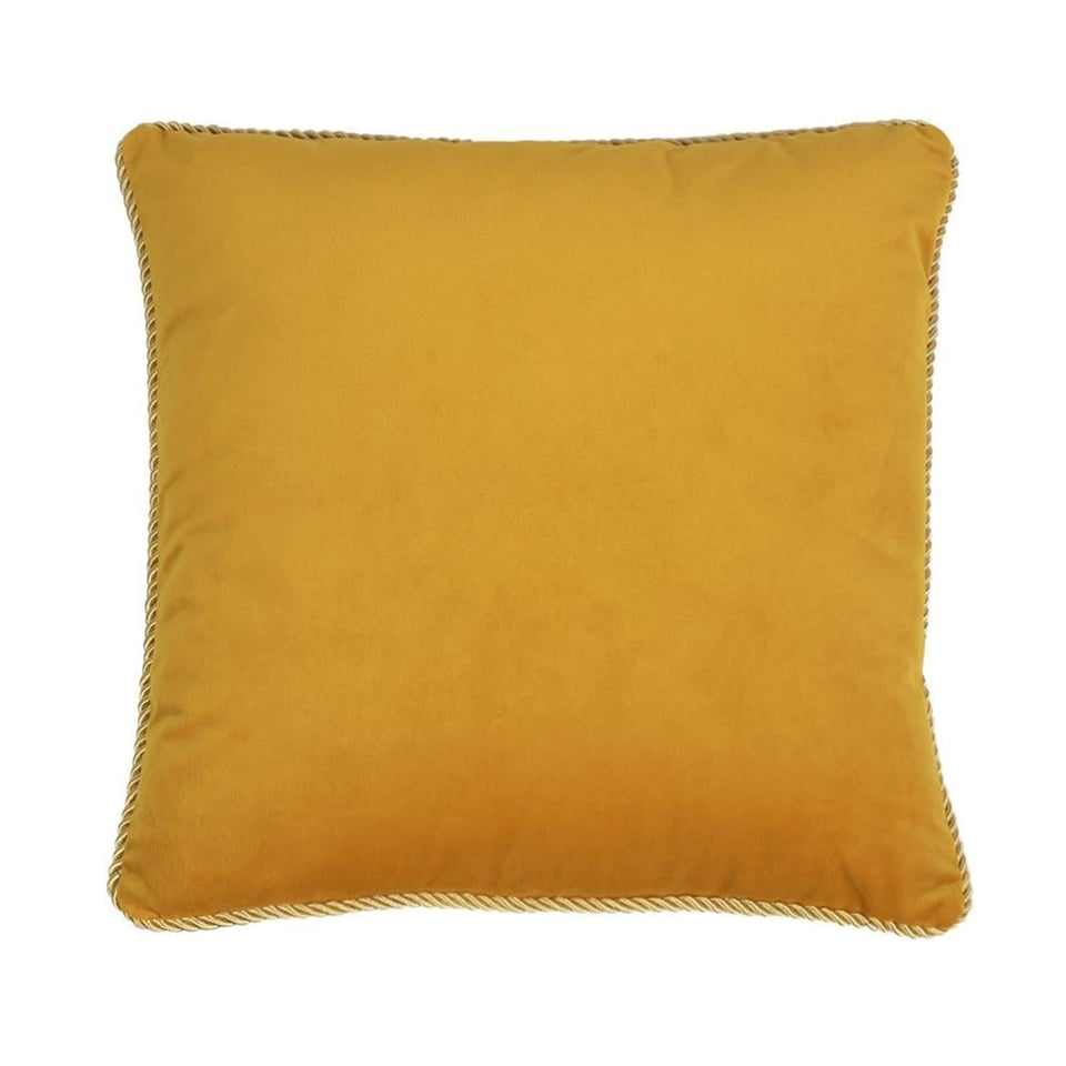 Sierkussen Honing Geel Fluweel 45x45cm Gouden Bies