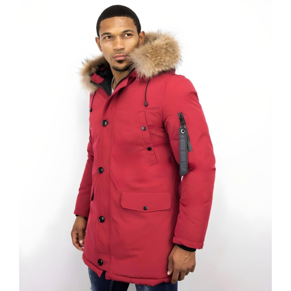 Parka Jas Heren Met Bontkraag Rood