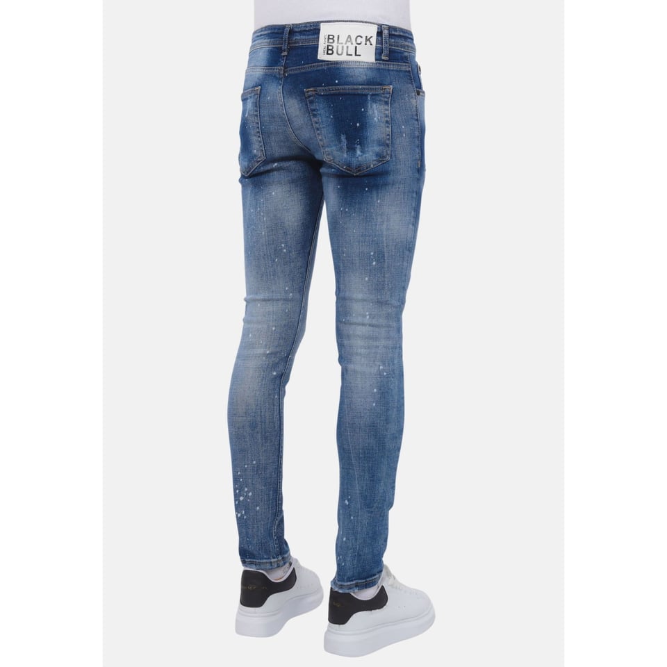 Paint Splatter Stonewashed Jeans Mens - Slim Fit -1079- Blauw