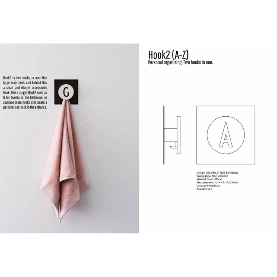 Design Letters Kapstokje Hook2, Twee Haken in Één