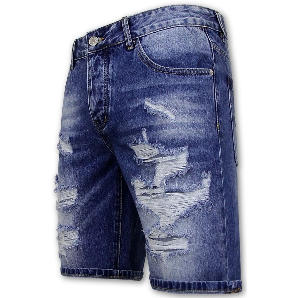 Korte Spijkerbroek Met Gaten - Denim Short - 953- Blauw