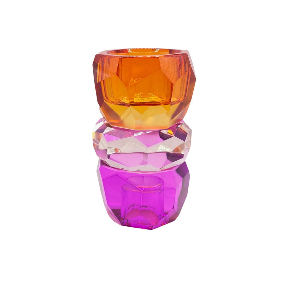 Kandelaar-Waxinehouder Kristal Fuchsia-Helder-Oranje Glas 6x10cm