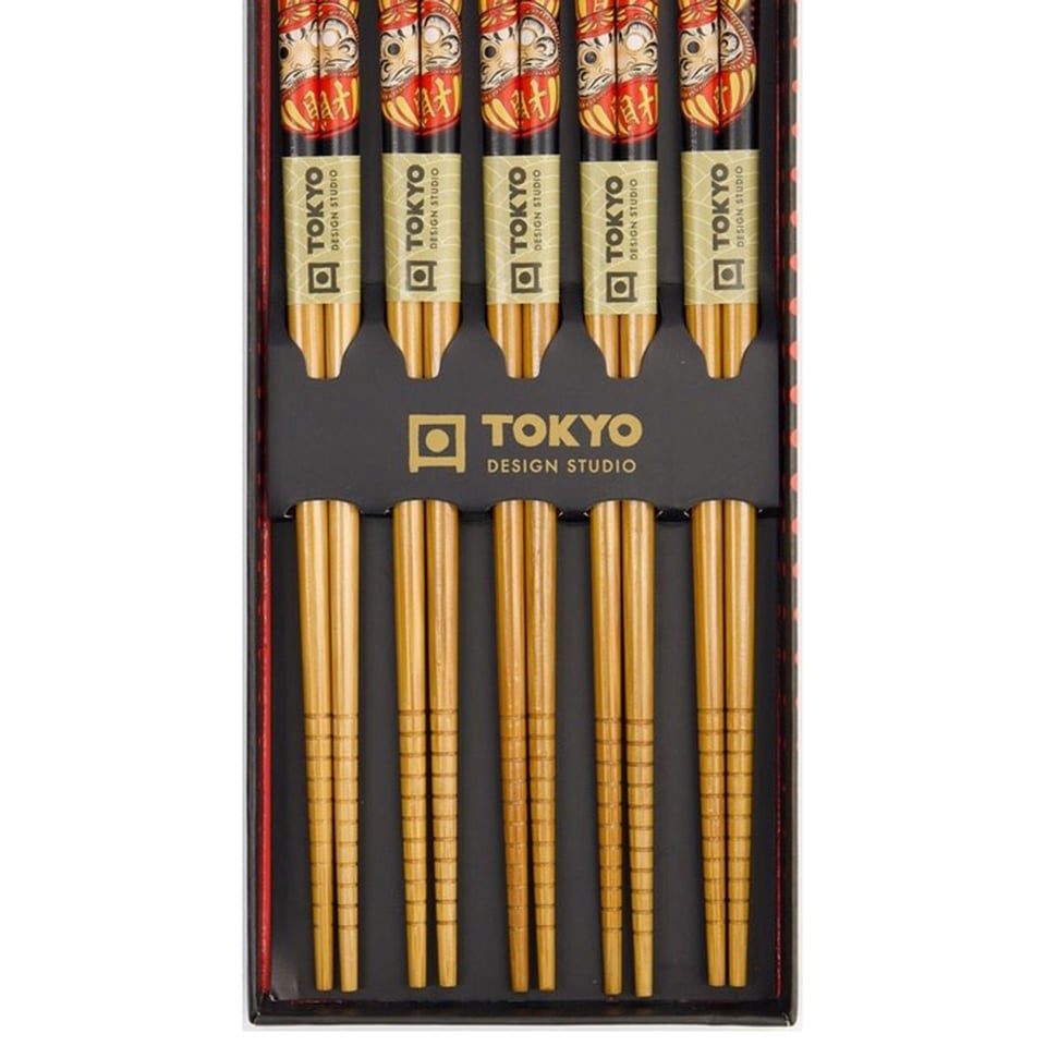 Eetstokjes Daruma Rood-Zwart Set 5 in Cadeau Doos