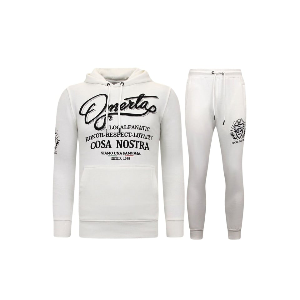 Exclusieve Heren Joggingspak - Omerta, Cosa Nostra - Wit