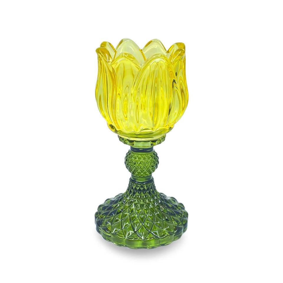 Waxinehouder Tulp Bicolore Green Glas 8x15cm in 6 Kleuren
