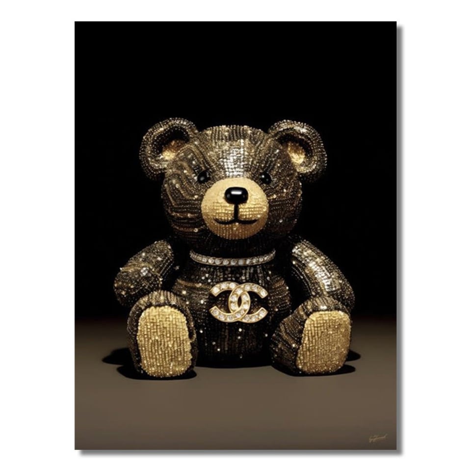 Glasschilderij Teddy Beer Chanel 60x80cm